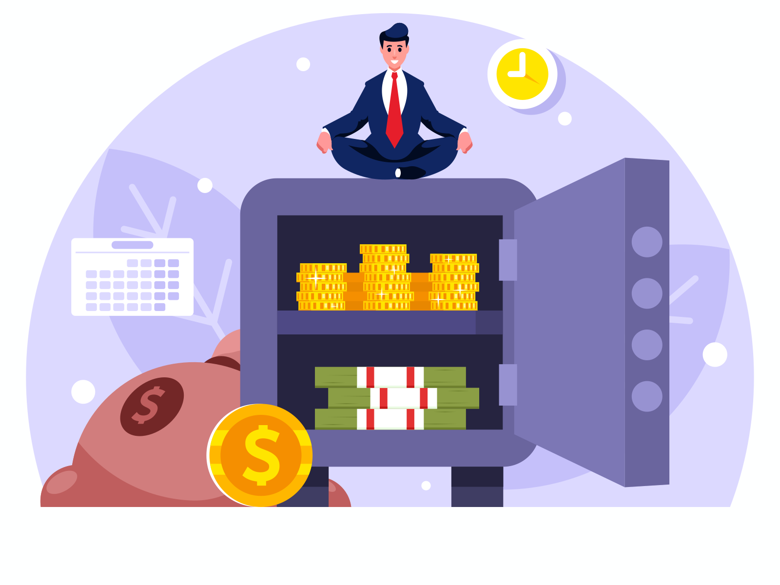 Businessman sitting on a safe