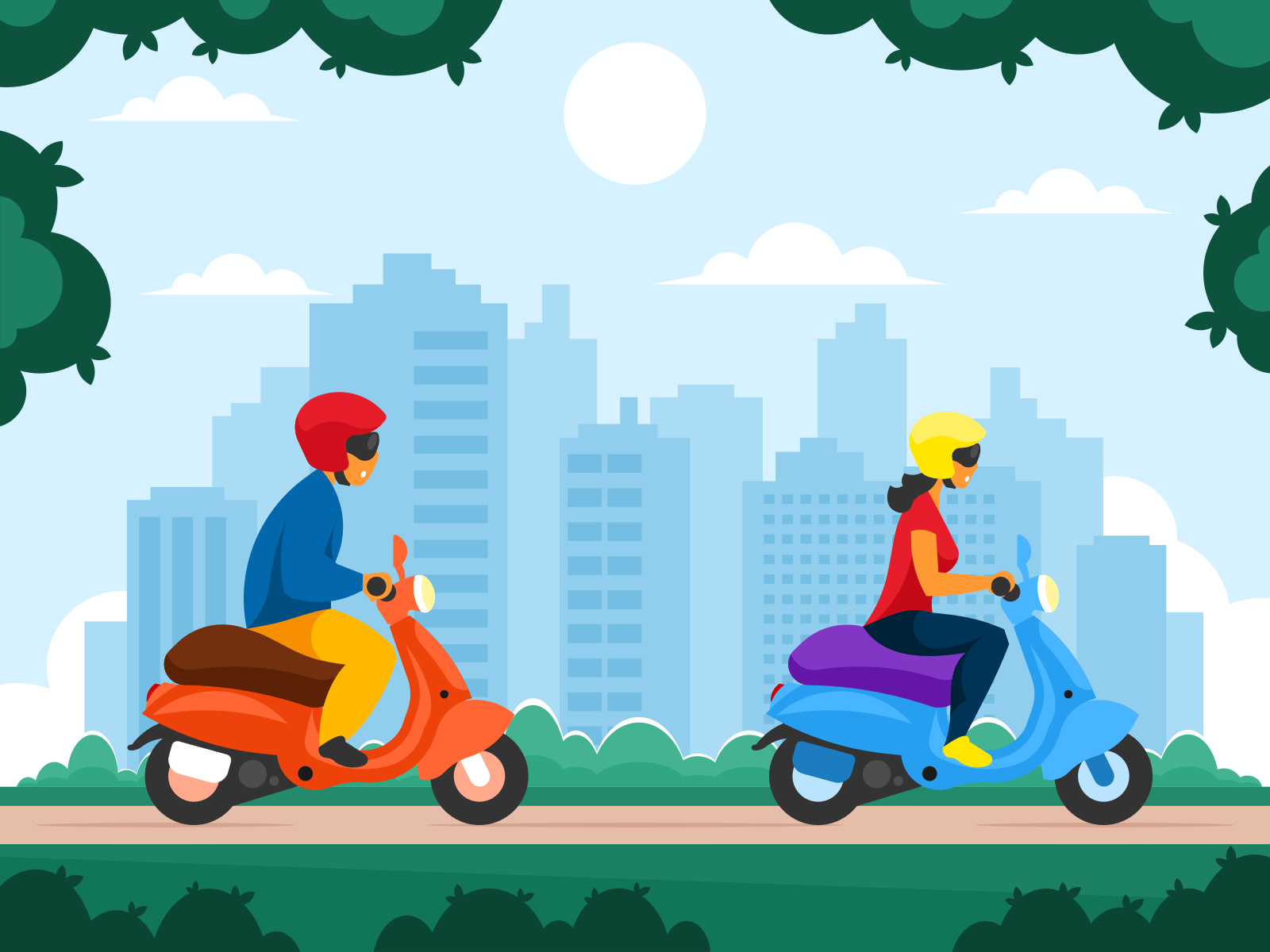 Man and woman on scooters